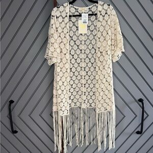 Cream Lace Fringe Kimono Cardigan